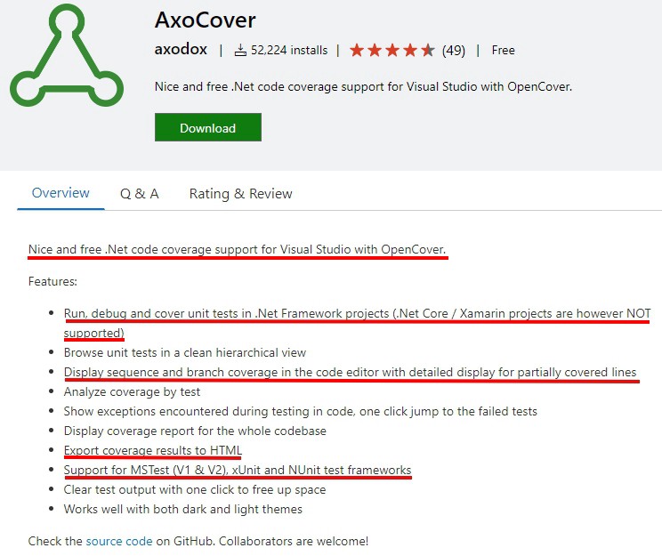 Microsoft Marketplace AxoCover Download Page