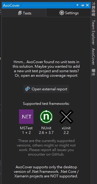 AxoCover Not Found Unit Tests